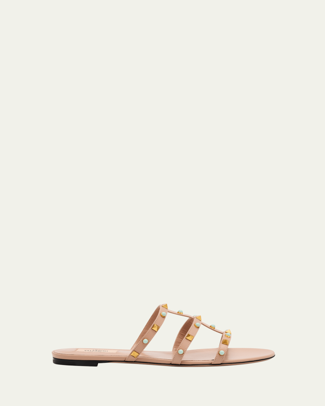 Rockstud Caged Leather Flat Sandals